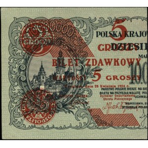 5 groszy 28.04.1924, lewa i prawa część, Miłczak 43a i ...