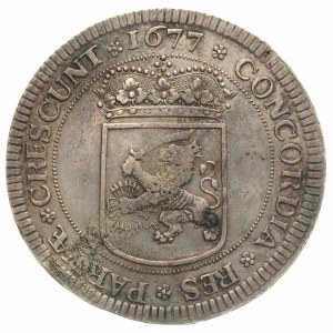 silverdukat 1677, srebro 27.35 g, Verkade 65.3, Delm. 9...