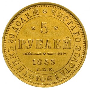 5 rubli 1853 / АГ, Petersburg, złoto 6.54 g, Bitkin 36,...