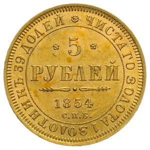 5 rubli 1854 / АГ, Petersburg, złoto 6.53 g, Bitkin 37,...