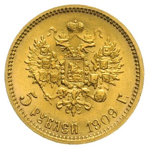 5 rubli 1909 / ЭБ, Petersburg, złoto 4.29 g, Kazakov 36...