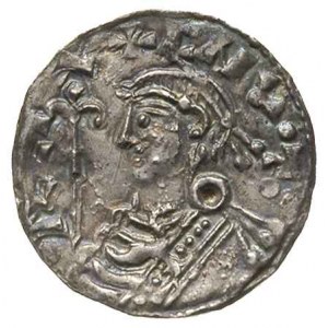 Knut 1016-1035, denar, Aw: Popiersie w czepcu z berłem ...