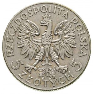 5 złotych 1932, Warszawa, Głowa kobiety - ze znakiem me...