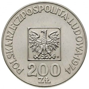 200 złotych 1974, Warszawa, na rewersie wypukły napis P...