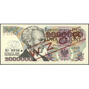2.000.000 złotych 14.08.1992, seria A 0000000, WZÓR, z ...