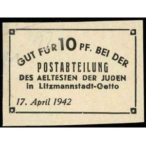 Poczta Getta Łódzkiego, bon na 10 fenigów 17.04.1942, d...