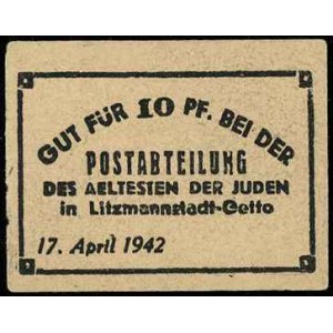 Poczta Getta Łódzkiego, bon na 10 fenigów 17.04.1942, m...