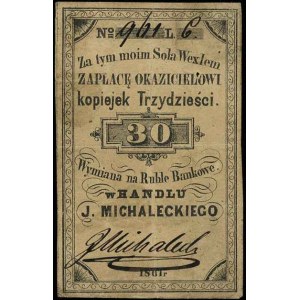 J. Michalecki, bon na 30 kopiejek 1861 do wymiany w Han...