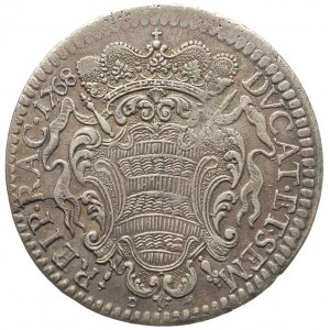 talar 1768 / D-M, srebro 28.41 g, Dav. 1639, ślady po u...