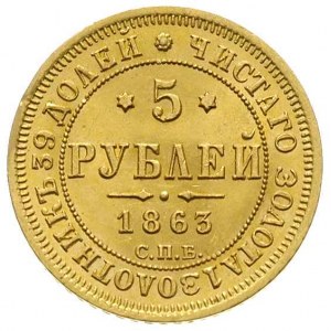 5 rubli 1863 / СПБ-МИ, Petersburg, złoto 6.51 g, Bitkin...