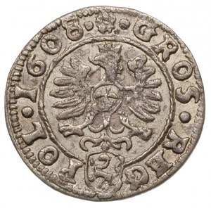grosz 1608, Kraków, na rewersie mały Orzeł i jako przer...