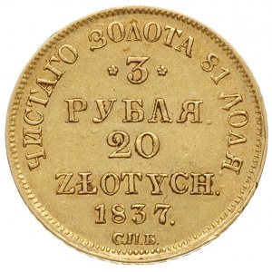 3 ruble = 20 złotych 1837, Petersburg, złoto 3.92 g, Pl...