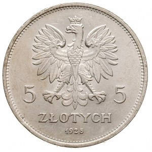 5 złotych 1928, Warszawa, Nike, Parchimowicz 114a, bard...