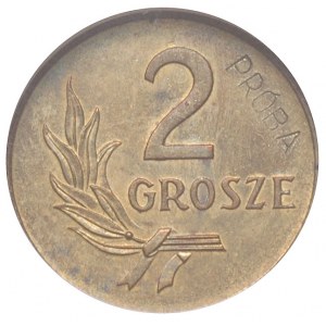 2 grosze 1949, Warszawa, na rewersie wklęsły napis PRÓB...