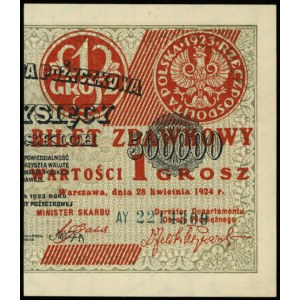 1 grosz 28.04.1924, nadruk na prawej części banknotu 50...