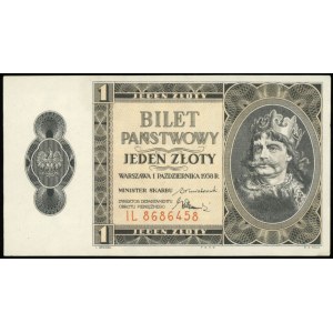 1 złoty 1.10.1938, seria IL, numeracja 8686458, Miłczak...