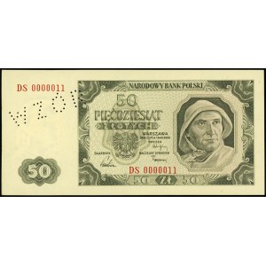 50 złotych 1.07.1948, seria DS, numeracja 0000011, ukoś...
