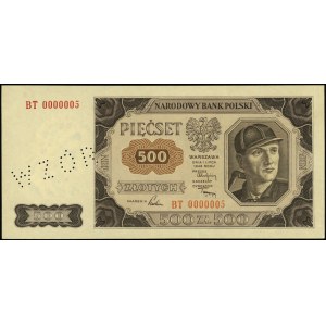 500 złotych 1.07.1948, seria BT, numeracja 0000005, uko...