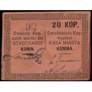 Konin, Kasa Miasta, bon na 20 kopiejek /1914/, numeracj...