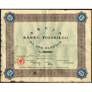 Bank Polski, akcja imienna na 100 złotych 1.07.1924 r. ...