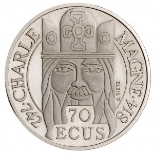 500 franków = 70 ecu, 1990, Karol Wielki, platyna 20.01...