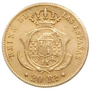 20 reali 1861, Madryt, złoto 1.64 g, Fb. 333, Cayon 172...