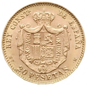 20 peset 1896 (19-62), oficjalne nowe bicie, złoto 6.45...
