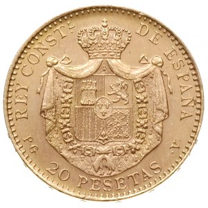 20 peset 1887 (19-62), Madryt, oficjalne nowe bicie, zł...