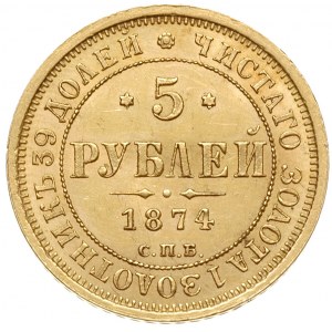 5 rubli 1874 / СПБ-HI, Petersburg, złoto 6.54 g, Bitkin...