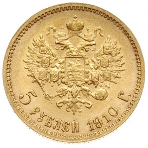 5 rubli 1910 / ЭБ, Petersburg, złoto 4.29 g, Bitkin 36,...
