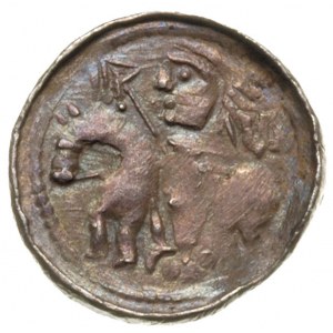 denar, okres książęcy 1070-1076, Aw: Głowa w lewo w obw...