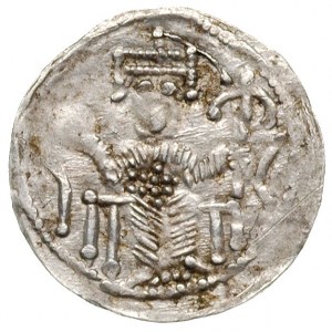denar, po 1157, Aw: Cesarz na tronie, w koronie, z glob...