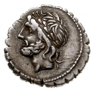 denar serratus 106 pne, Rzym, Aw: Głowa Jowisza w lewo,...