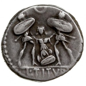 denar 89 pne, Rzym, Aw: Głowa brodatego Tariusa w prawo...