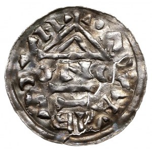 denar, Praga, srebro 1.33 g, Cach 233, Smerda 98a, pękn...