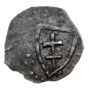 denar litewski ok. 1387-1392, Aw: Tarcza z herbem Jagie...