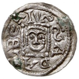 denar ok. 1146-1157, Aw: Książę z mieczem na tronie, wo...