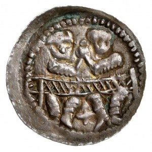 denar ok. 1146-1157, Aw: Dwaj książęta siedzący wspólni...