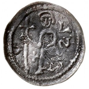 denar 1173-1185/90, men. Wrocław, Aw: Biskup z krzyżem ...