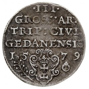 trojak 1579, Gdańsk, Aw: Popiersie króla w prawo i napi...