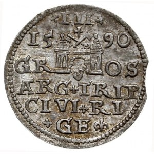 trojak 1590, Ryga, Iger R.90.1.e, Gerbaszewski 24, pięk...