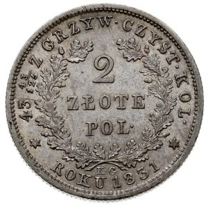 2 złote 1831, Warszawa,  Plage 273, rzadka odmiana; Pog...