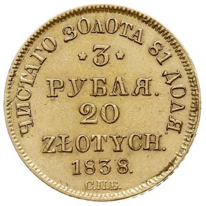 3 ruble = 20 złotych, 1838, Petersburg, złoto 3.86 g, P...