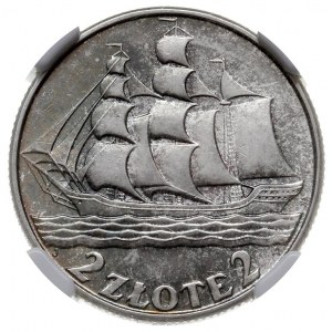 2 złote 1936, Warszawa, \Żaglowiec, moneta w pudełku NG...