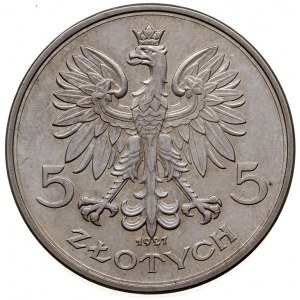 5 złotych 1927, Warszawa, \Nike, bez znaku mennicy i be...