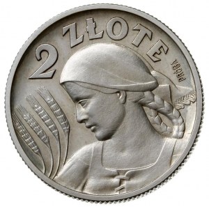 2 złote 1927, Warszawa, \Głowa kobiety z kłosami, na re...