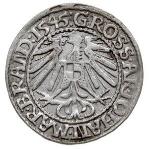 grosz 1545, Krosno, na awersie kropka zamiast krzyżyka ...