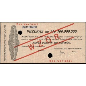 przekaz na 100.000.000 marek polskich 20.11.1923, bez o...