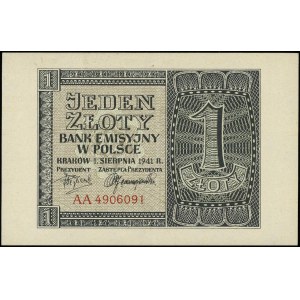 1 złoty 1.08.1941, seria AA, numeracja 4906091, Ros. 57...
