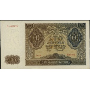 100 złotych 1.08.1941, seria D, numeracja 4850079, Ros....
